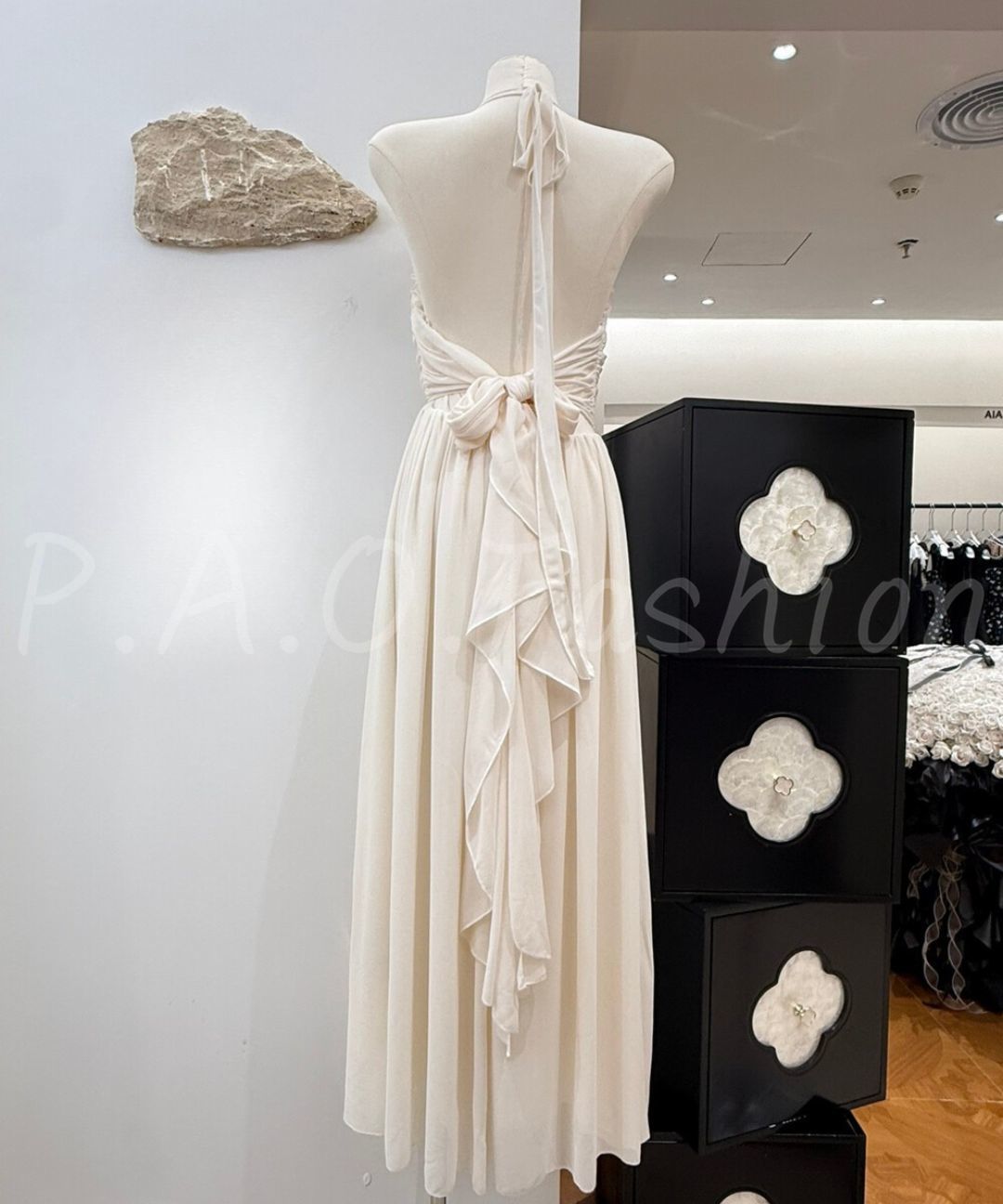 French Rose Halter Chiffon Maxi Dress