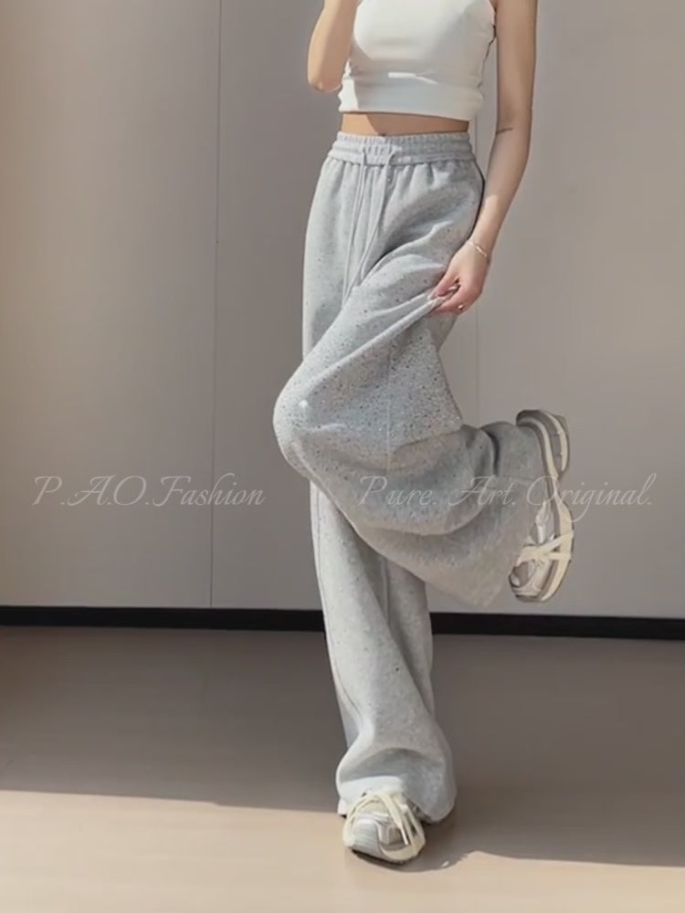 Rhinestone Wide Leg Pants
