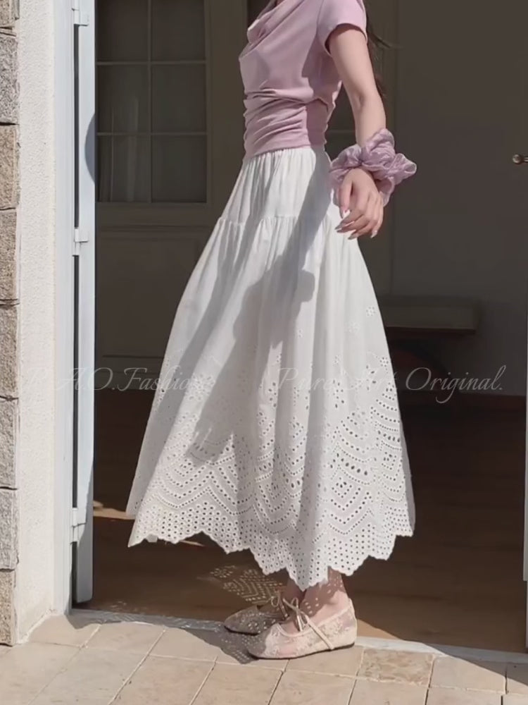 Lace Embroidered Cotton Maxi Skirt