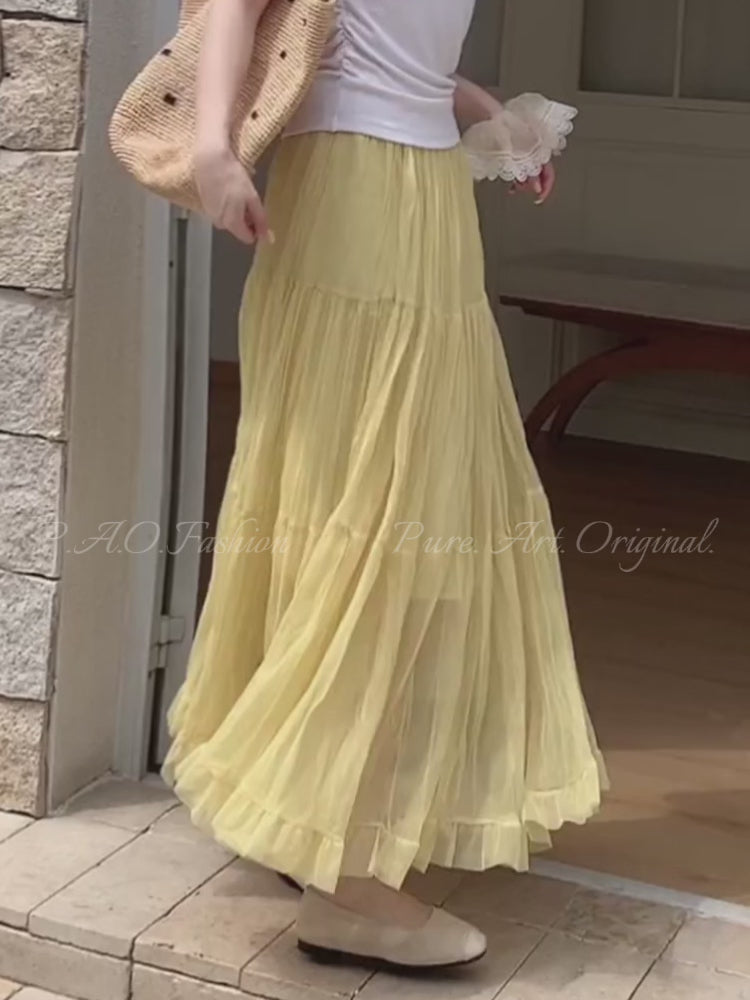 French Tiered Tulle Maxi Skirt